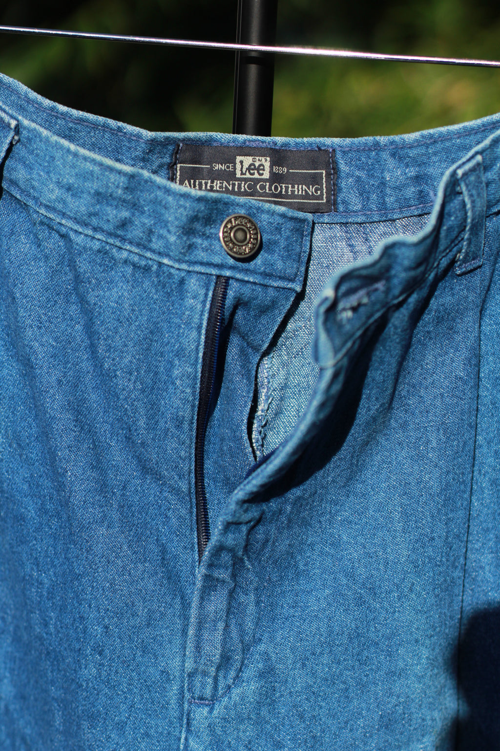 View of zipper fly on 1990s Lee trouser jeans