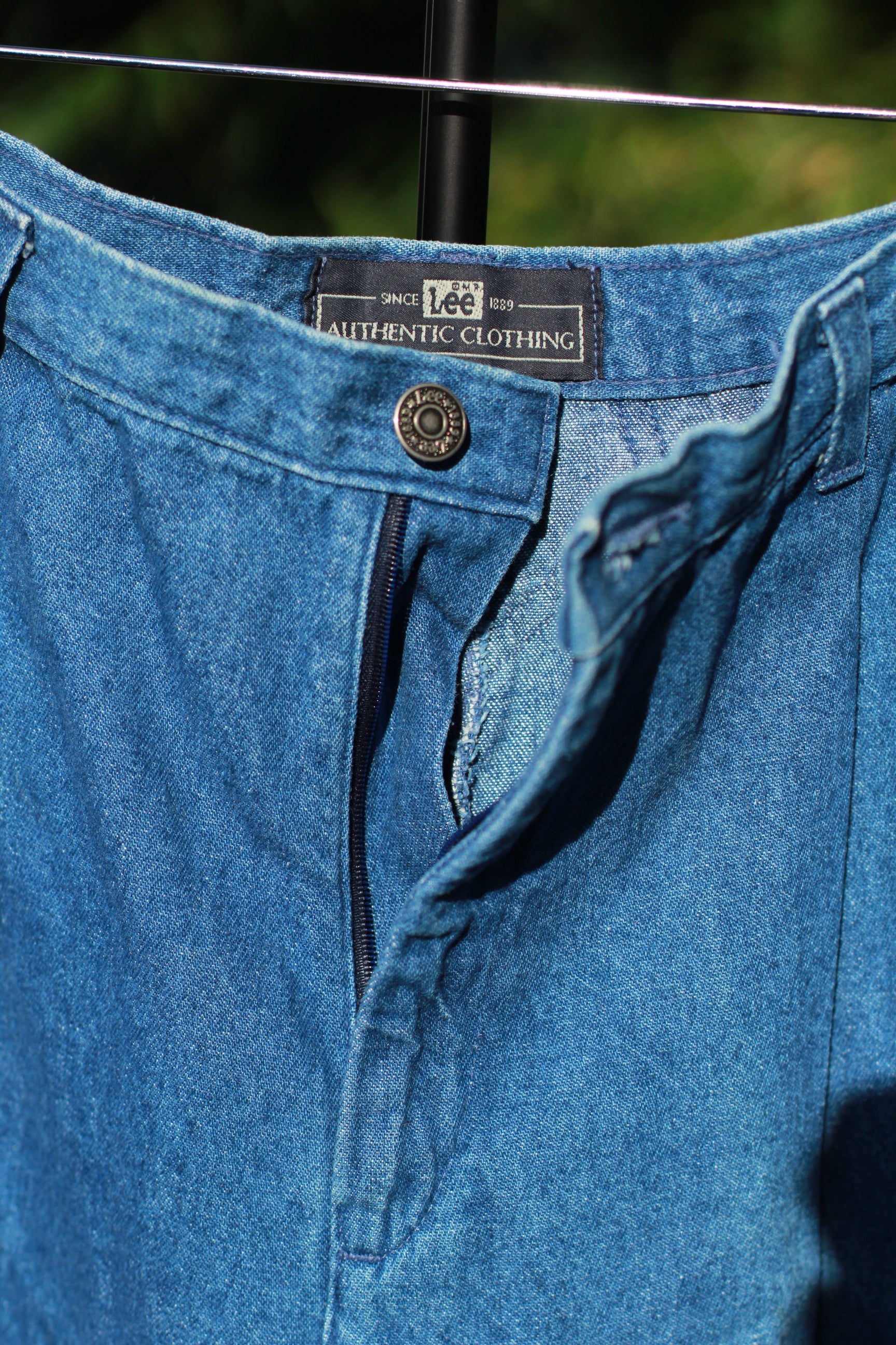 View of zipper fly on 1990s Lee trouser jeans