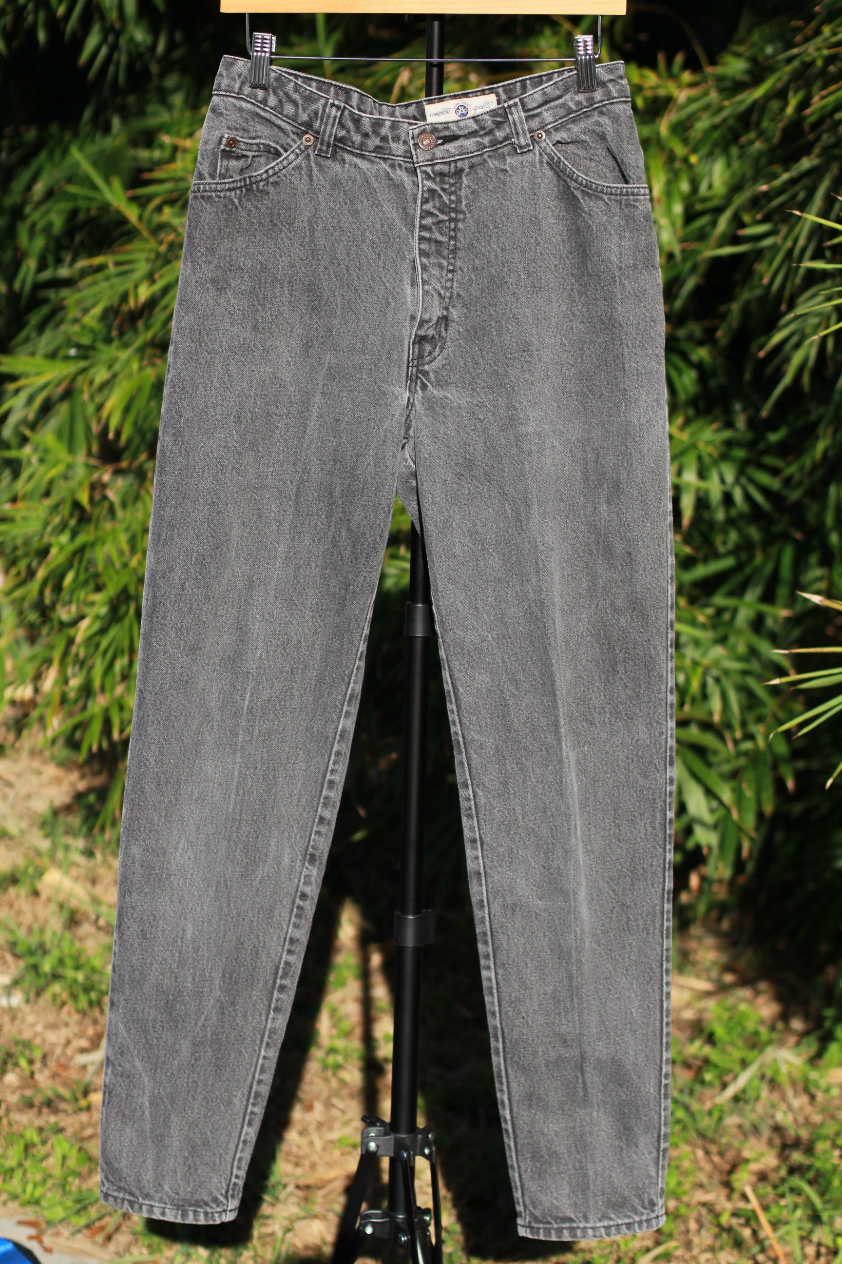 Front view of vintage 80s GAP Workforce washed black skinny jeans