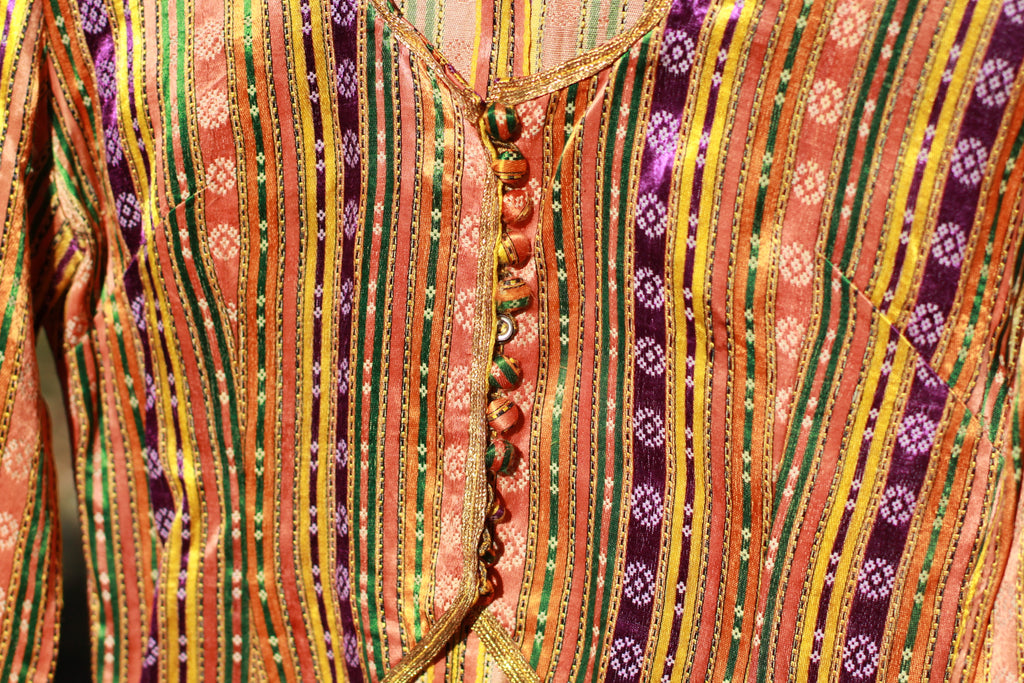 Antique silk Ottoman-style bolero jacket with colorful striped pattern