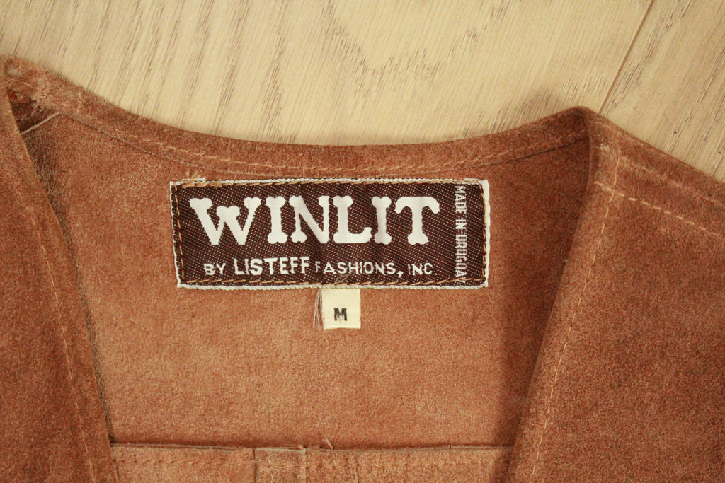 Vintage Brown Suede Fringe Vest - 70s Boho Western Festival Style, Size Medium