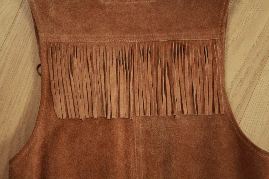 Vintage Brown Suede Fringe Vest - 70s Boho Western Festival Style, Size Medium