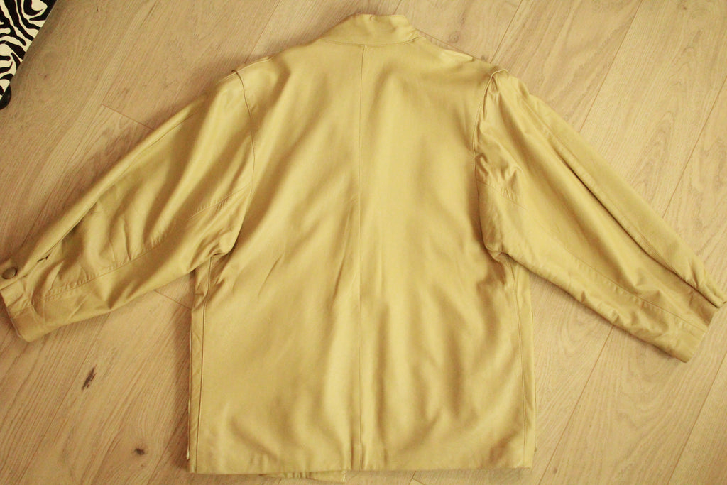 Vintage Beige Leather Tie-Belt Jacket - flat lay back view