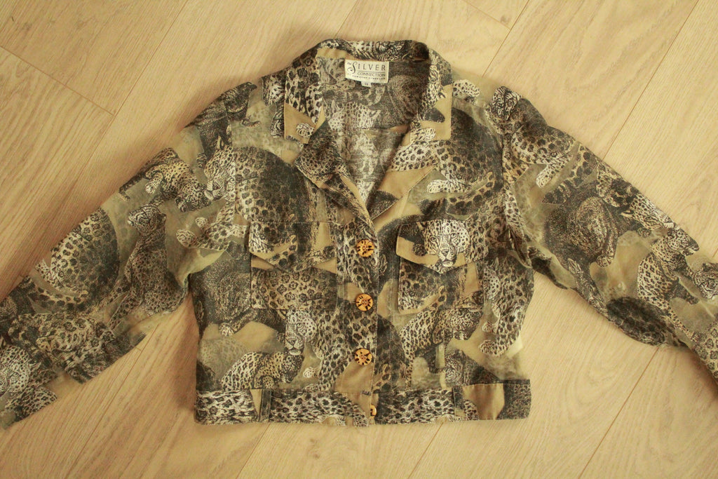 Vintage 1990s sheer animal print cropped jacket Dorothy Schoelen size 8