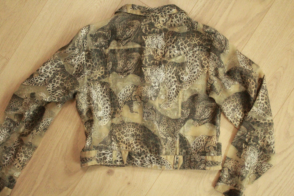 Cheetah print lightweight collared cropped jacket back view