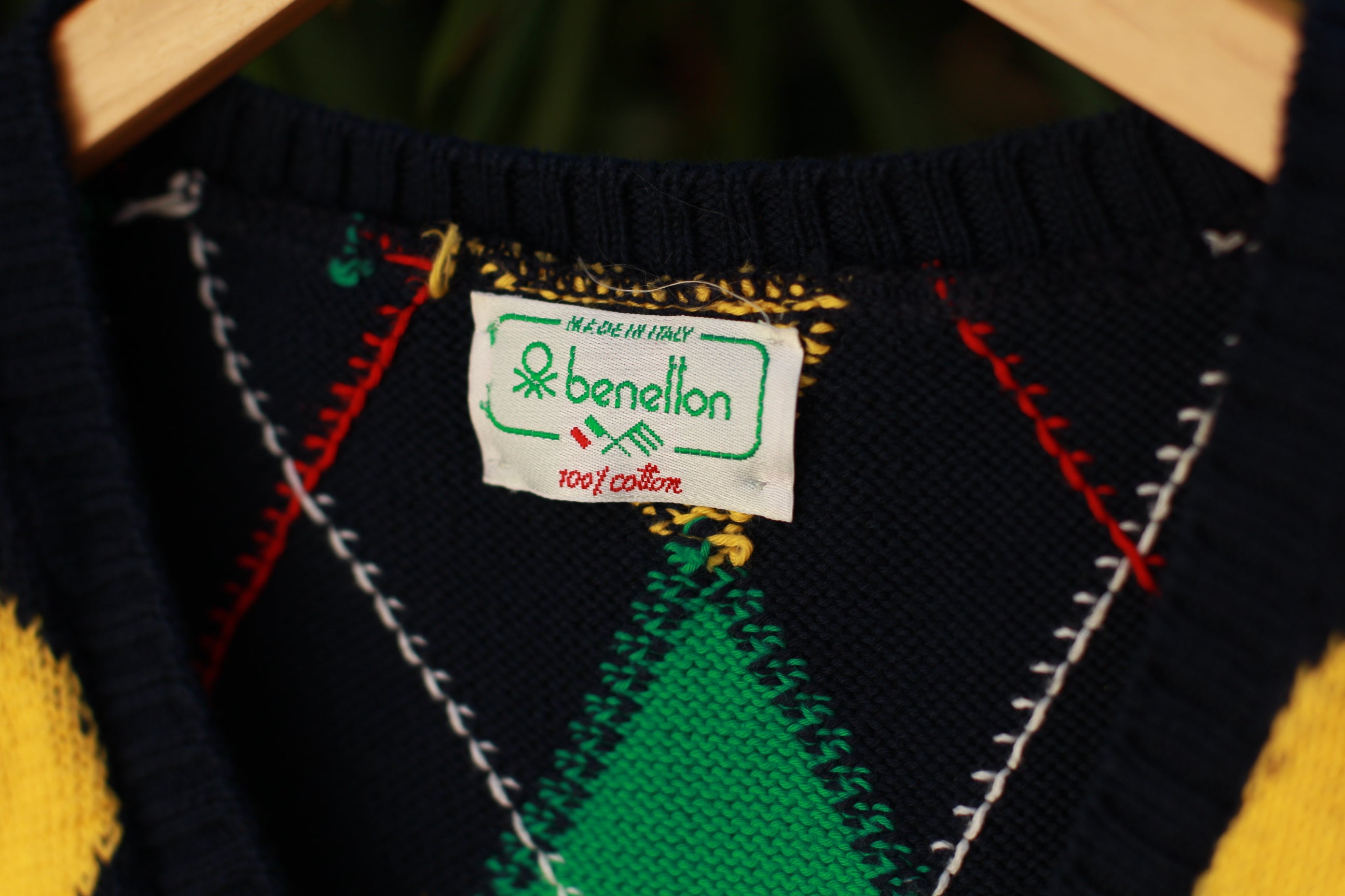 Vintage 1980s Colors of Benetton Argyle Sweater Vest – Italian Cotton, Preppy Golfer Style (Unisex)