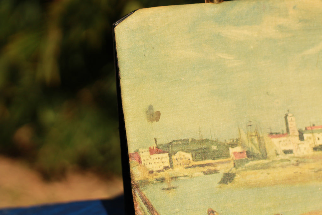 Vintage 1950s Tano of Madrid Harbor Scene Leather Handbag | Made in Spain