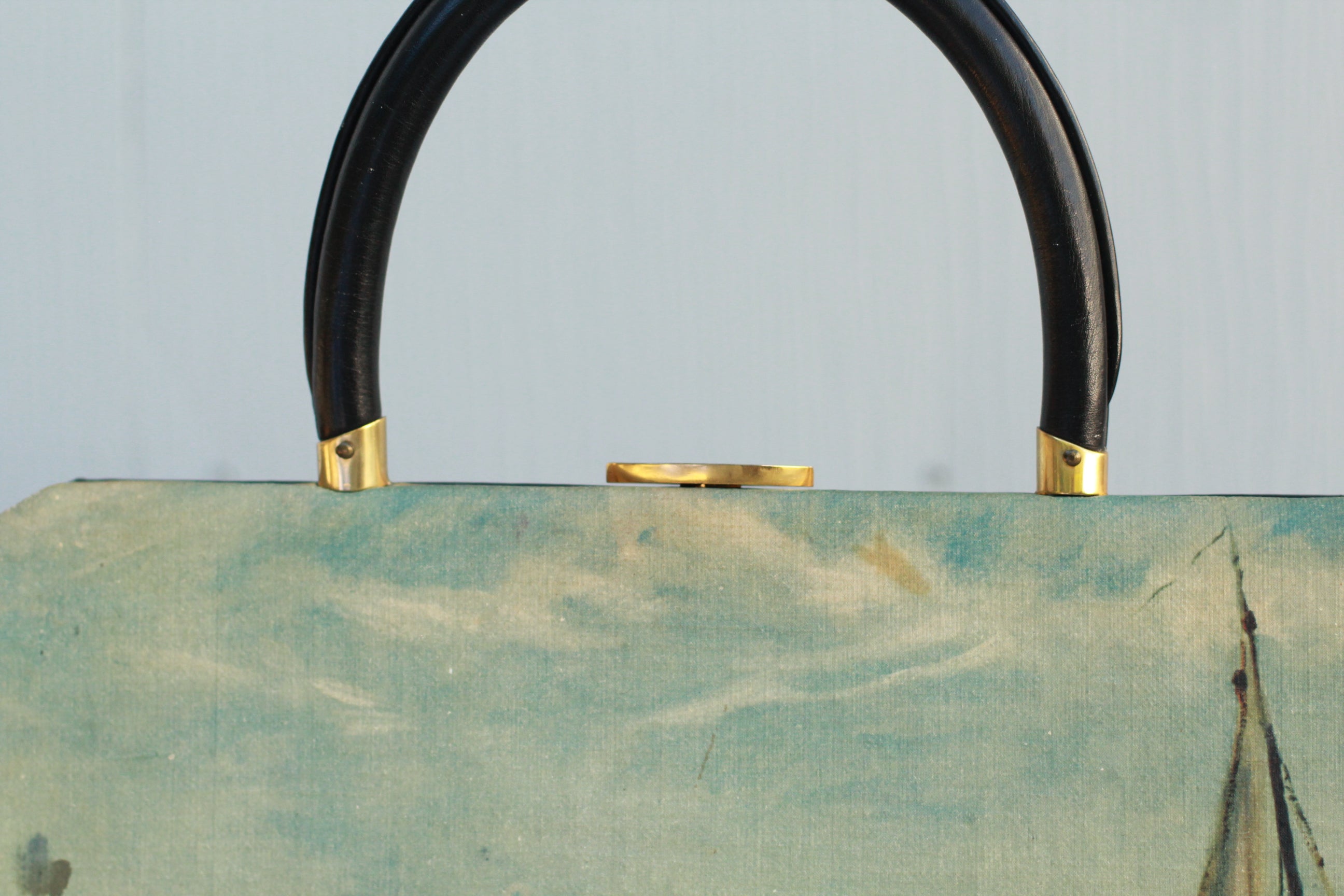 Vintage 1950s Tano of Madrid Harbor Scene Leather Handbag | Made in Spain