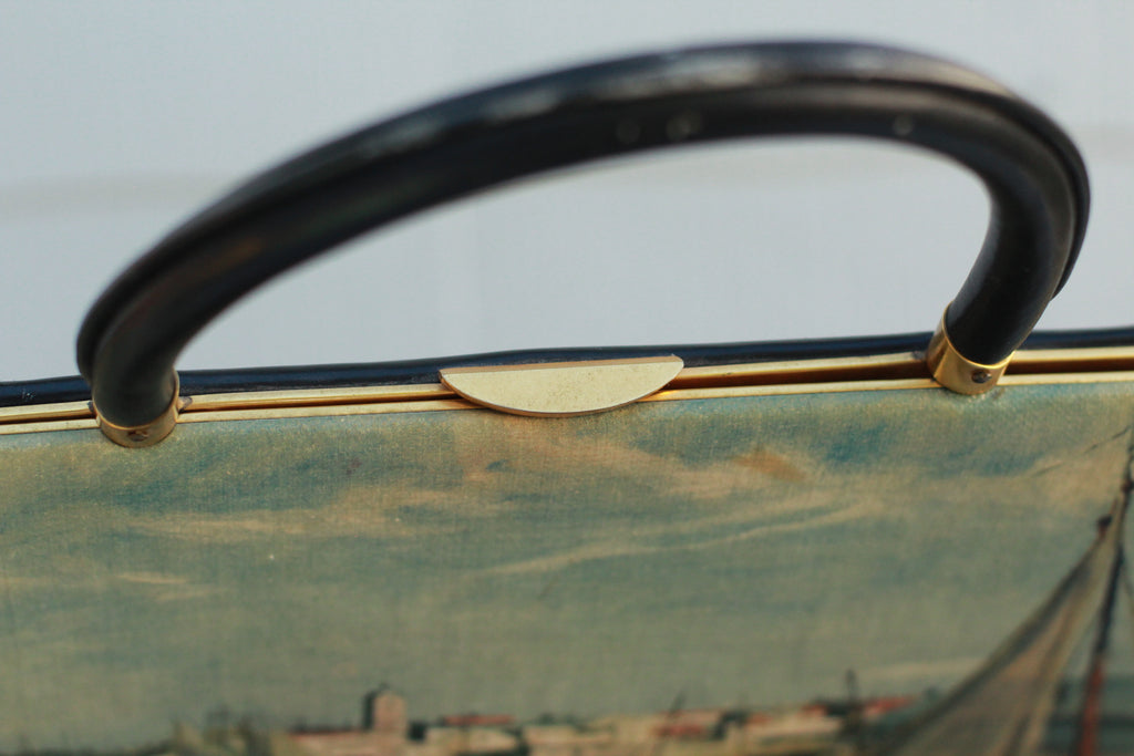 Vintage 1950s Tano of Madrid Harbor Scene Leather Handbag | Made in Spain