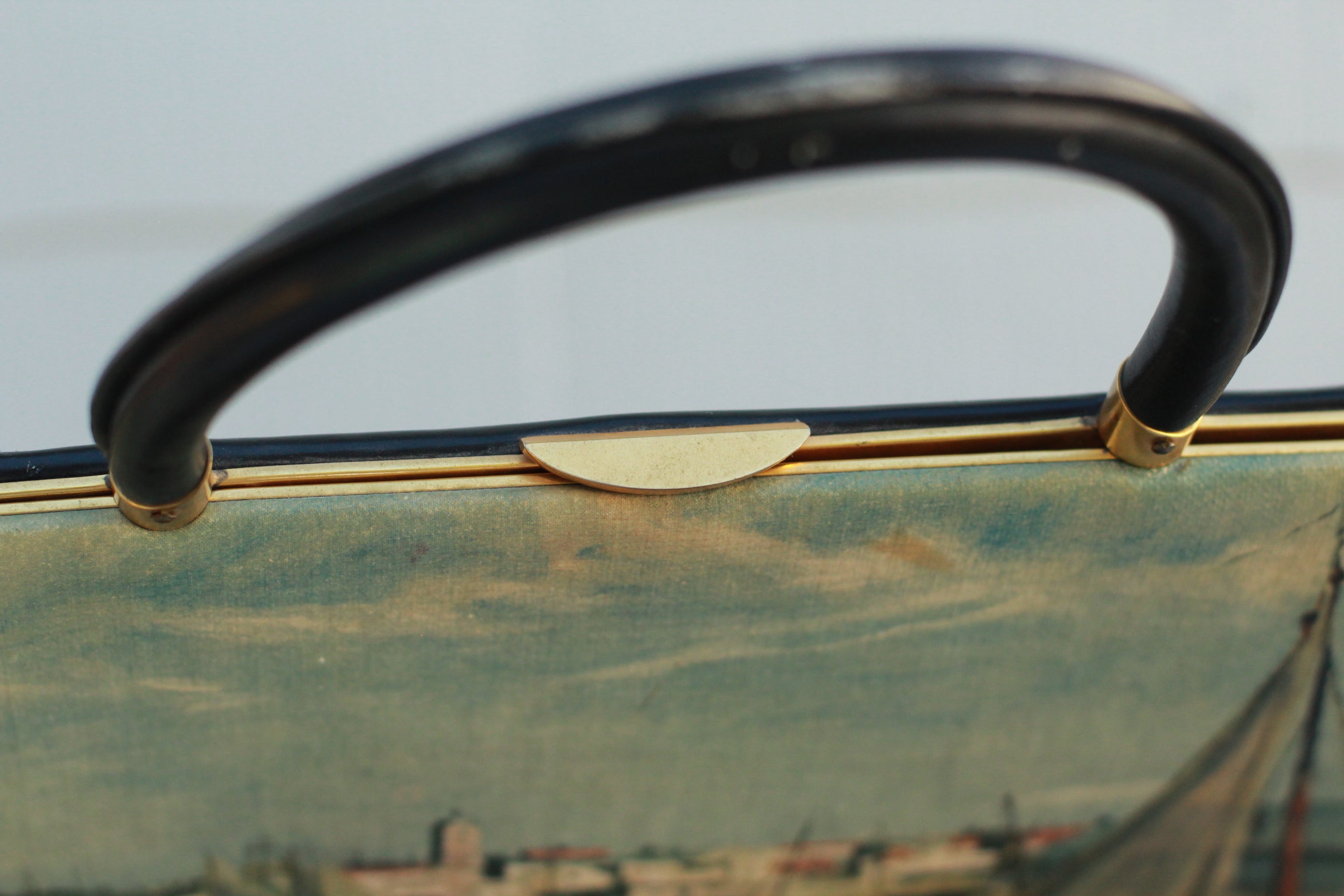 Vintage 1950s Tano of Madrid Harbor Scene Leather Handbag | Made in Spain