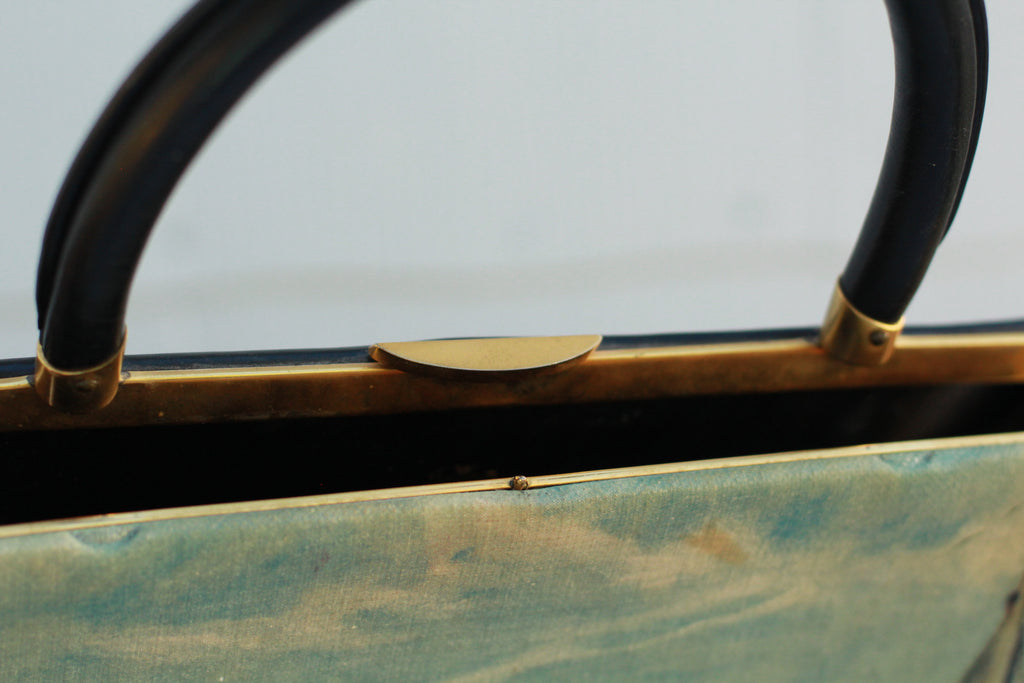 Vintage 1950s Tano of Madrid Harbor Scene Leather Handbag | Made in Spain