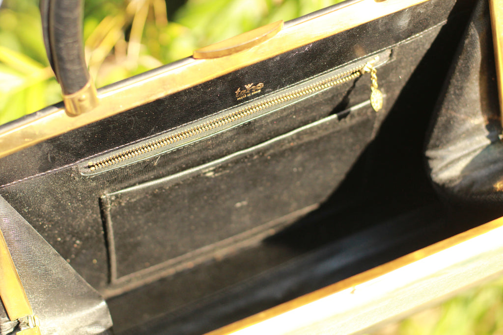 Vintage 1950s Tano of Madrid Harbor Scene Leather Handbag | Made in Spain