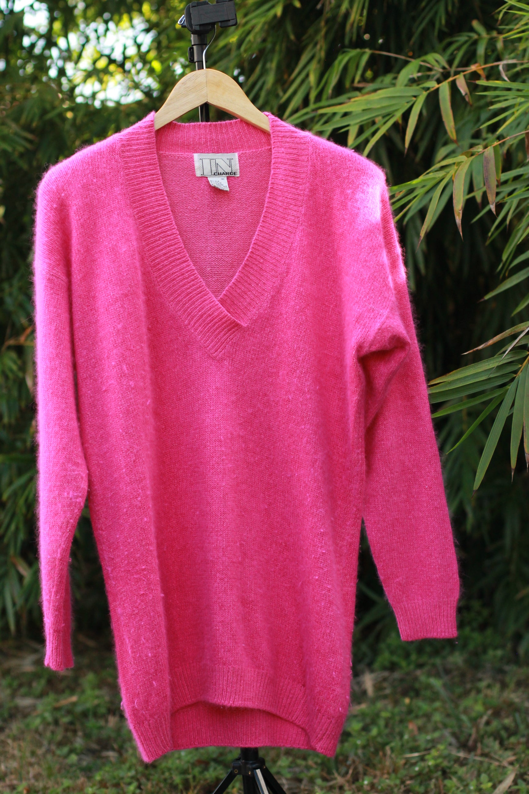 Vintage 1980s hot pink oversized silk angora sweater