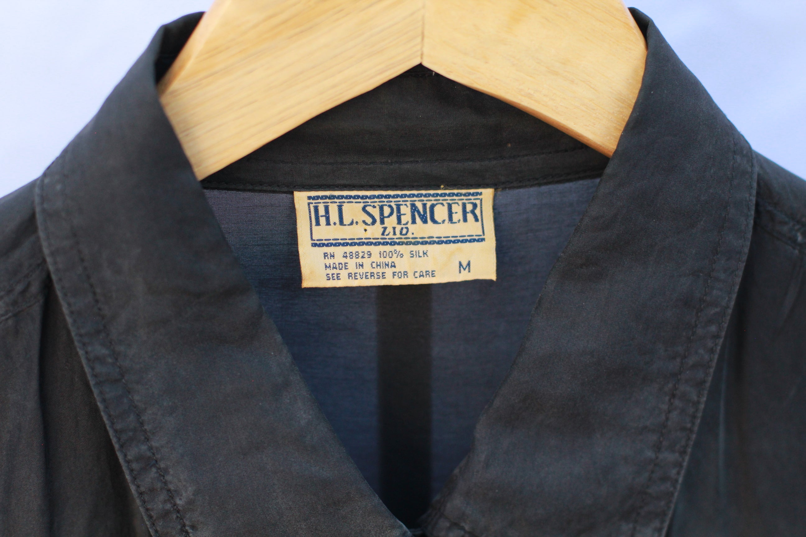 Vintage H.L. Spencer black silk shirt tag
