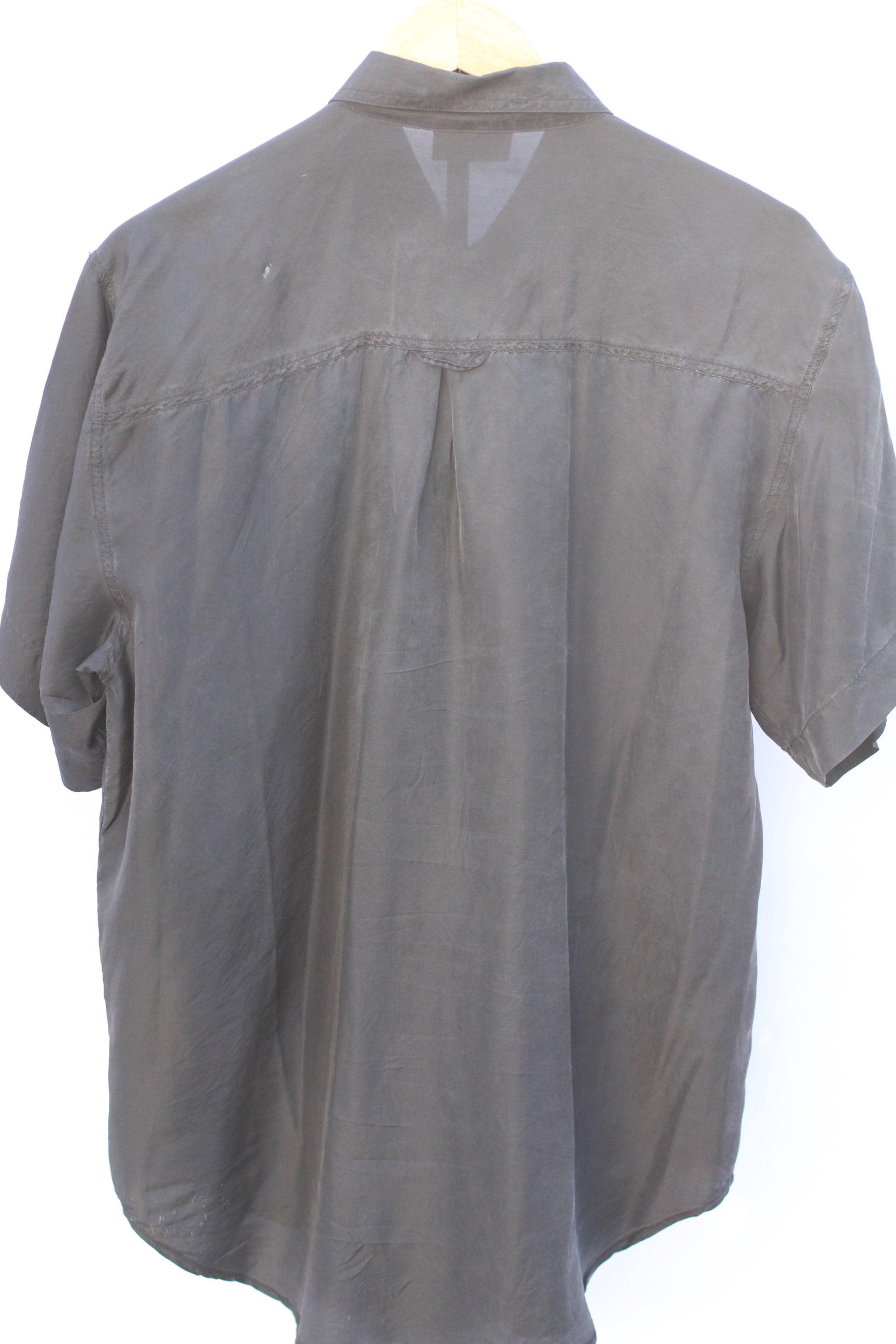 Back view of vintage 70s washed black silk shirt