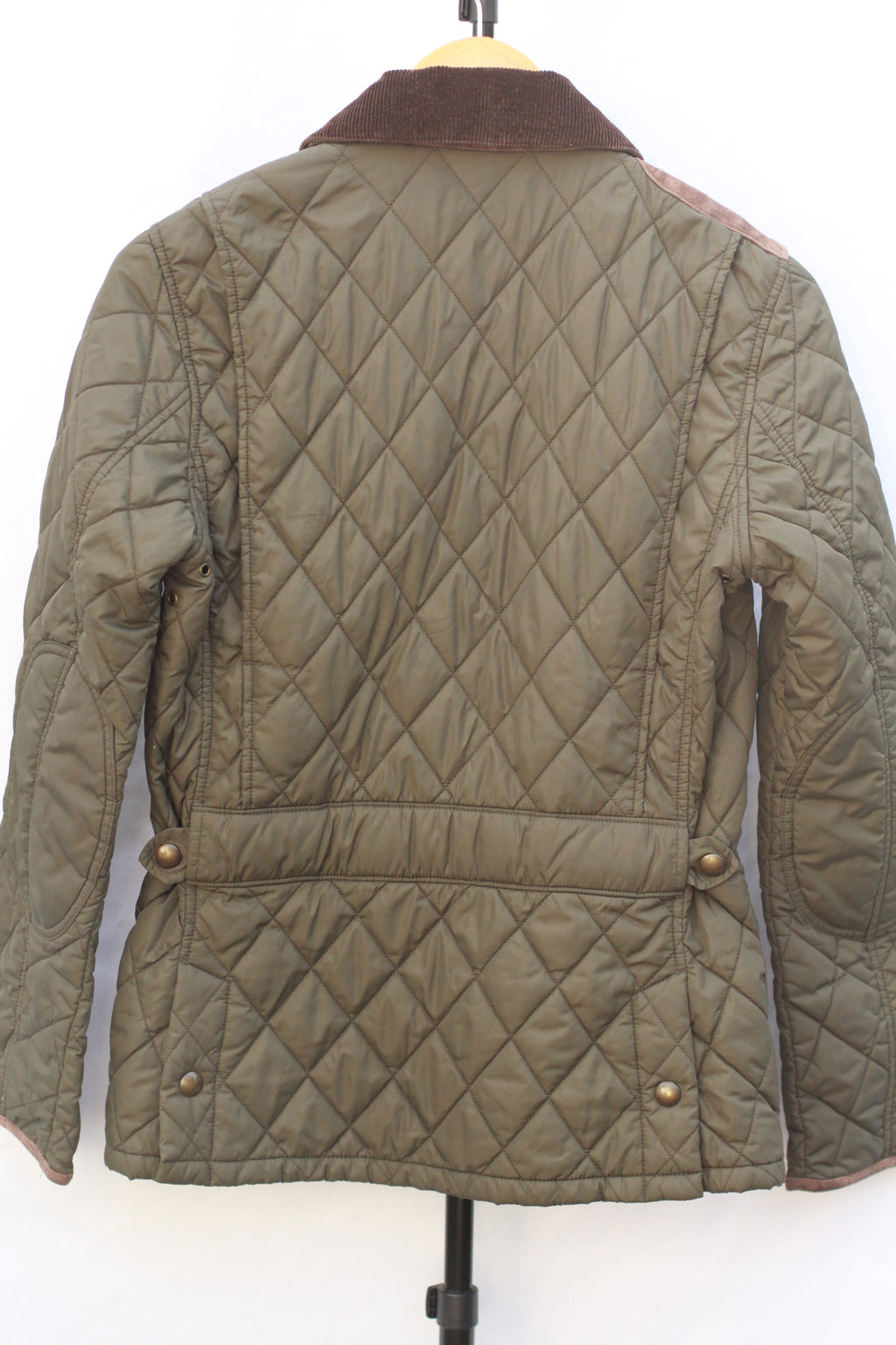 Back view of Polo Ralph Lauren hunter green quilted riding jacket