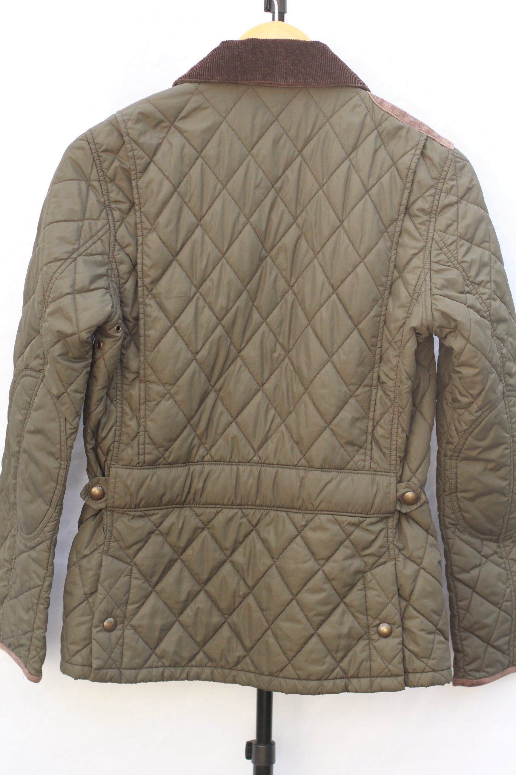 Back view of Polo Ralph Lauren hunter green quilted riding jacket