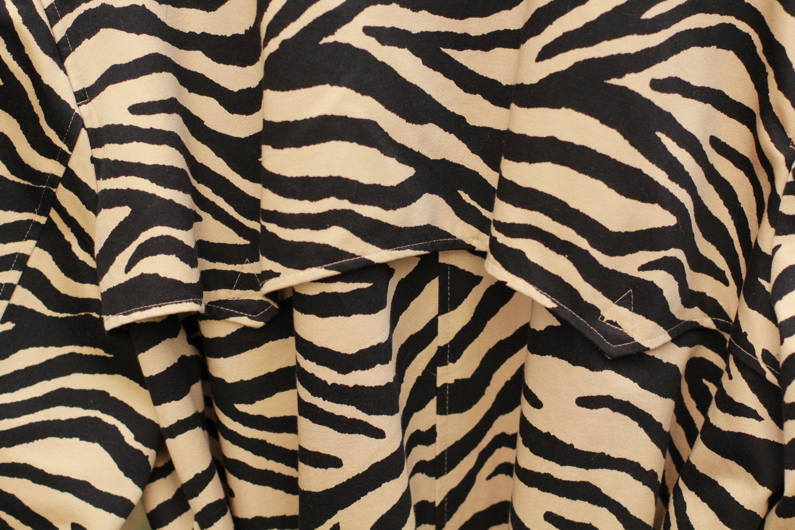 Tan & Black Zebra Print Trench Coat – Bold Maximalist Statement Layer, Size 2X