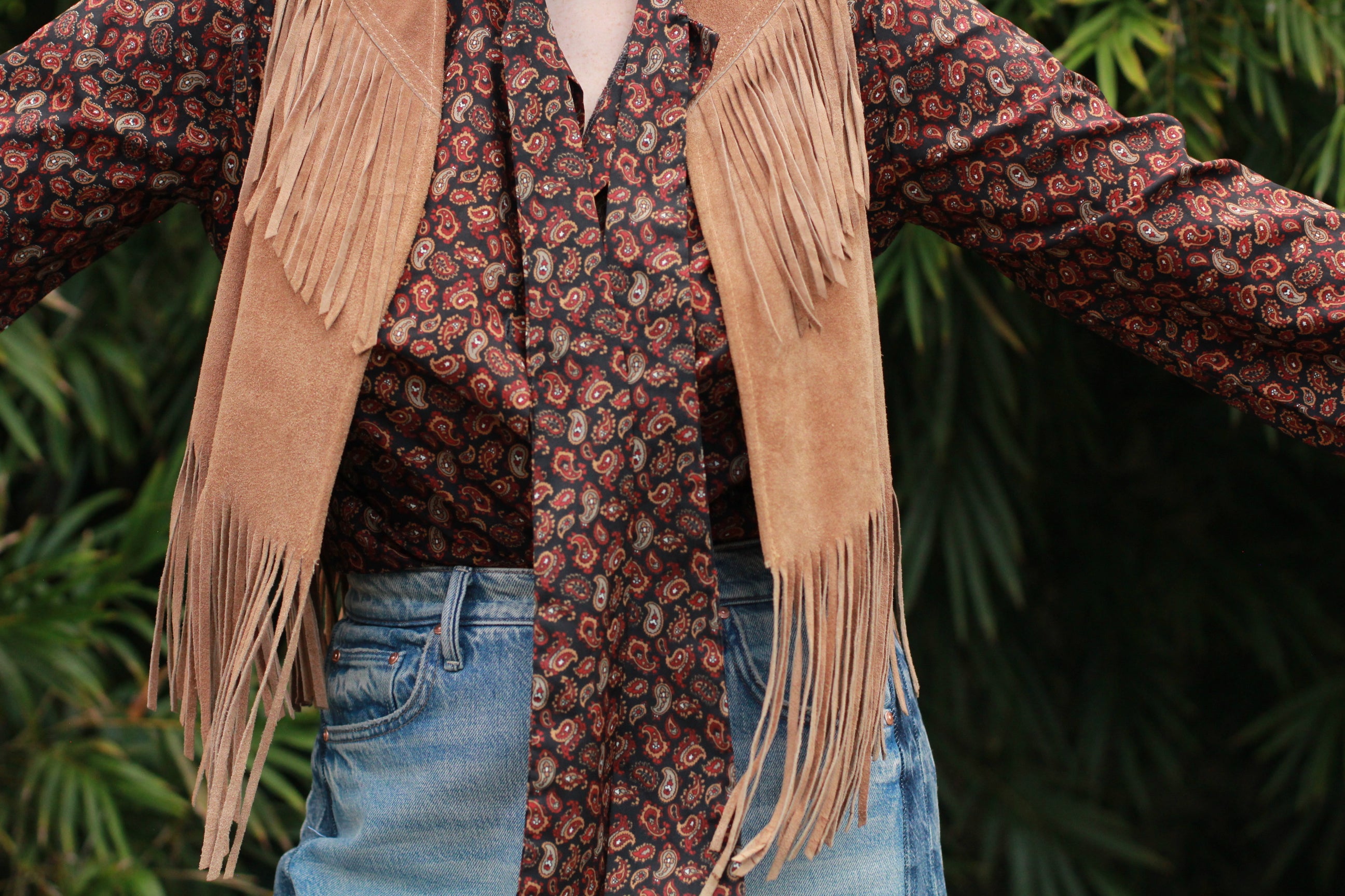 Vintage Brown Suede Fringe Vest - 70s Boho Western Festival Style, Size Medium