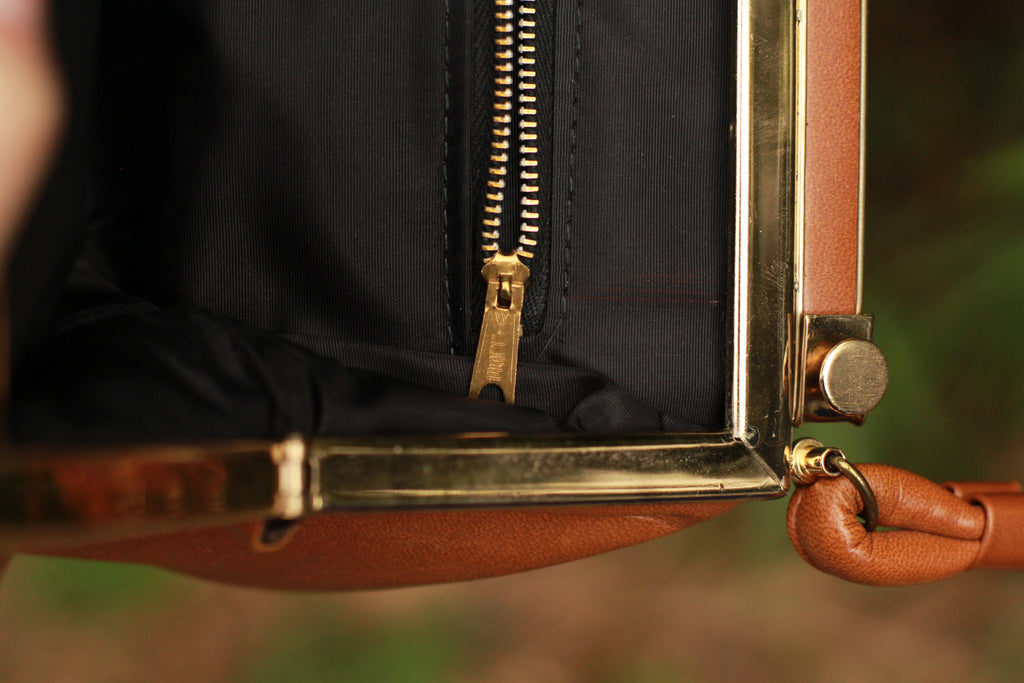 Vintage Cognac Top Handle Handbag – Faux Leather, Gold Hardware, Soft Retro Purse