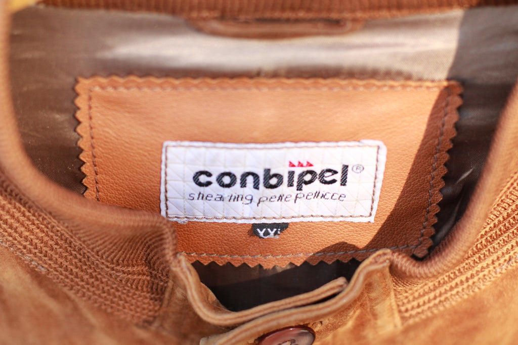 Close-up of brand label on vintage Italian Conbipel jacket
