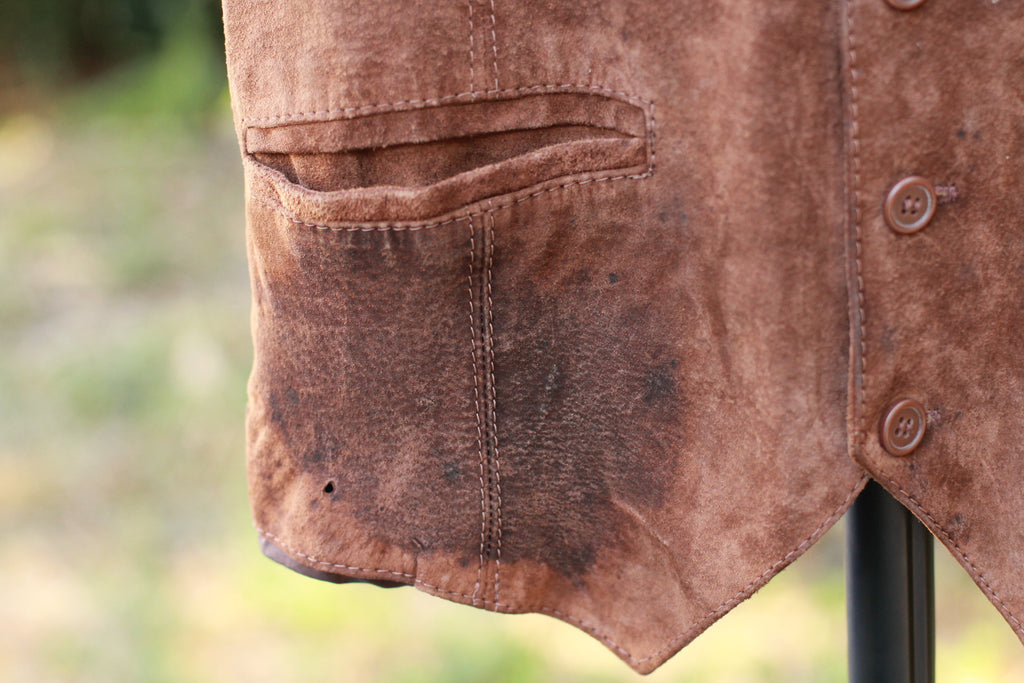 Close-up of pocket detail and wear