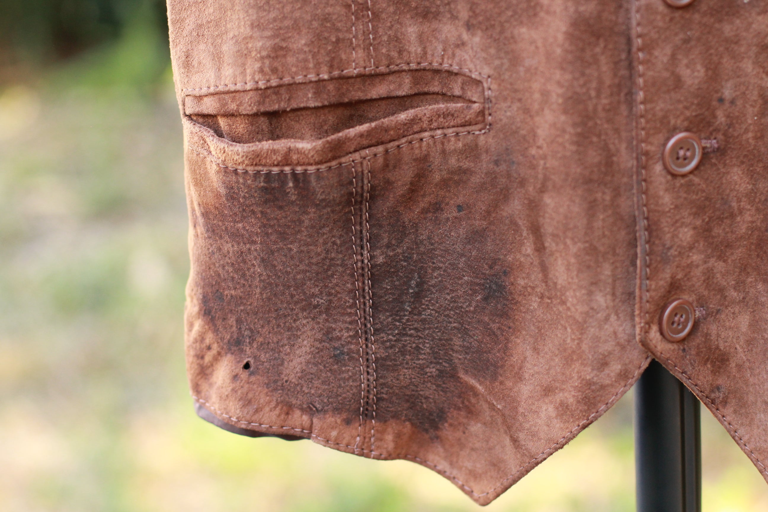 Close-up of pocket detail and wear