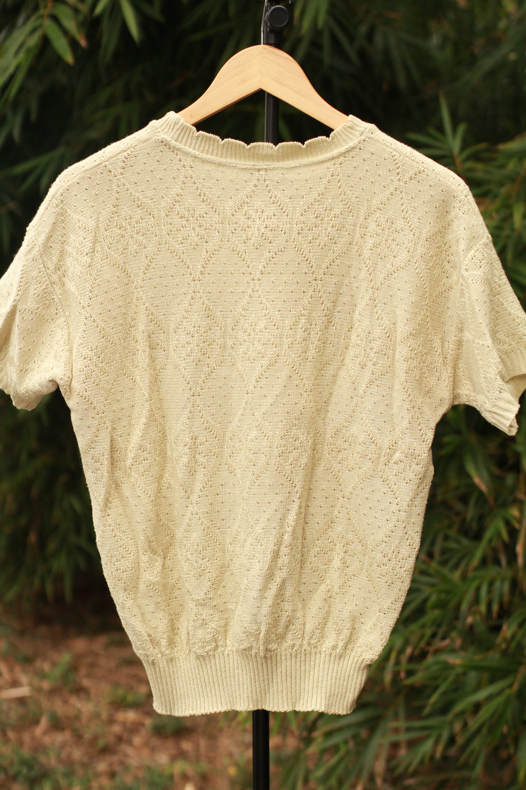 Back view of vintage 1980s short-sleeve knit sweater