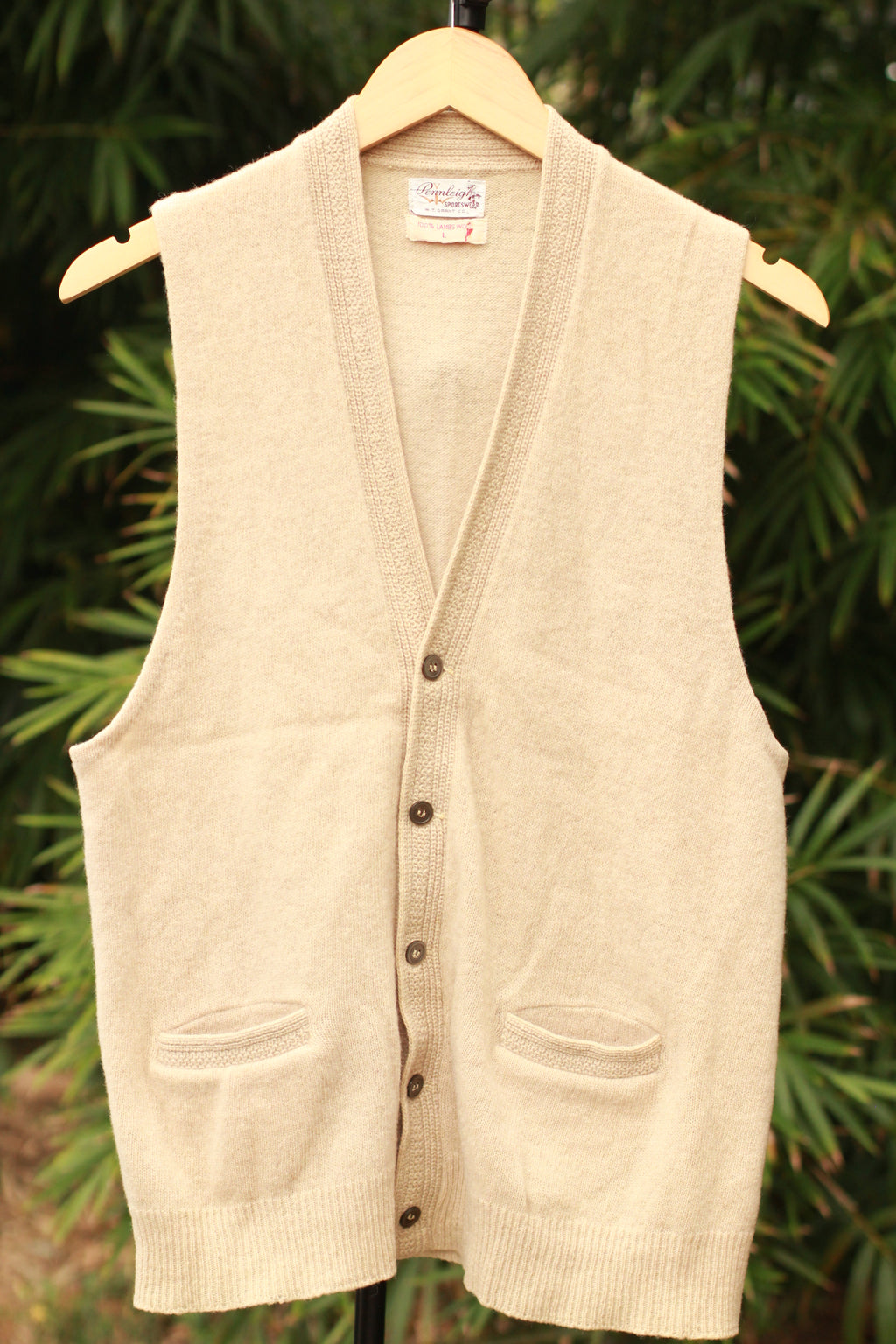 Front view of retro Pennleigh Sportswear lambswool vest