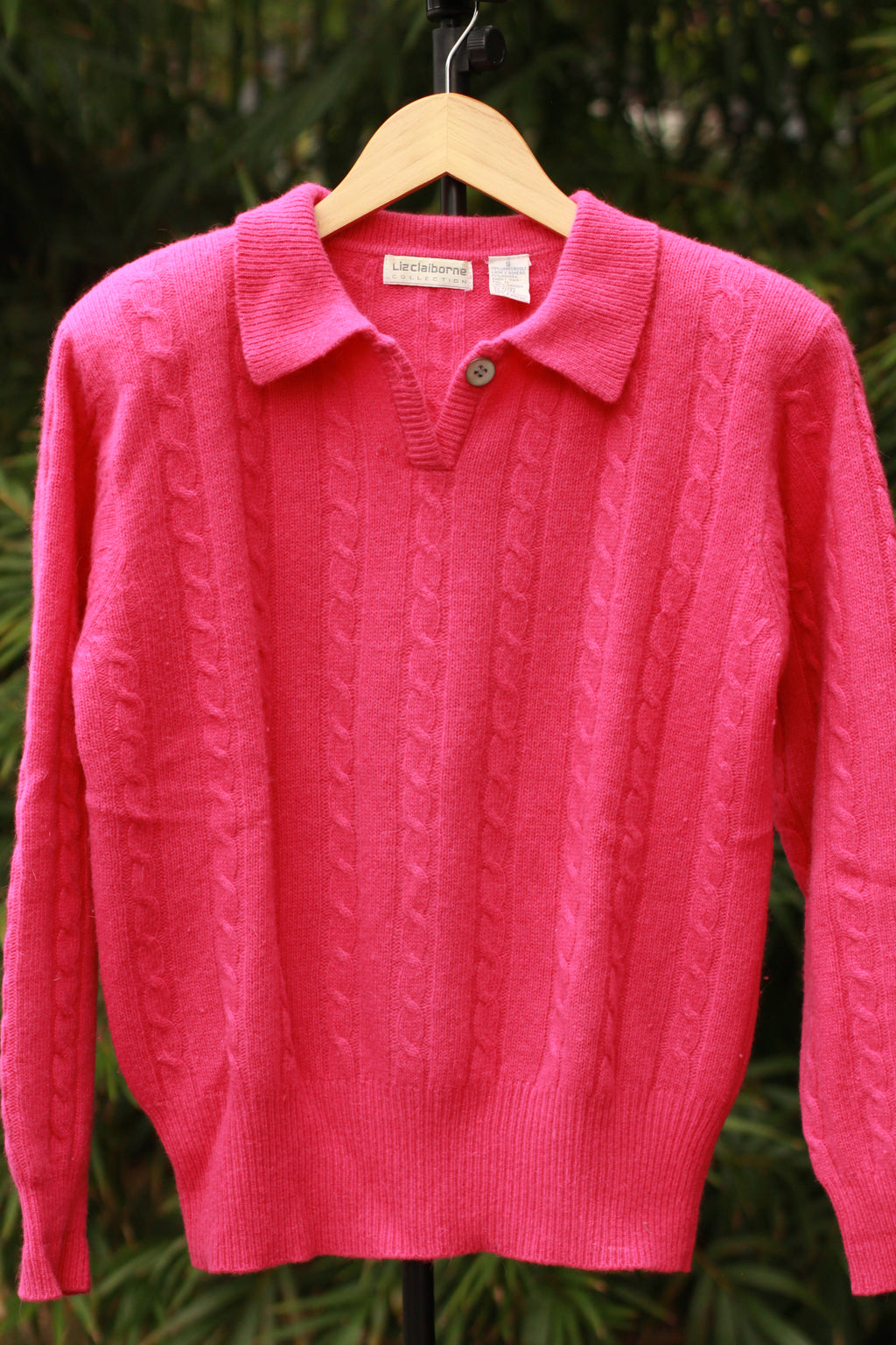 Front view of Liz Claiborne pink cable knit pullover