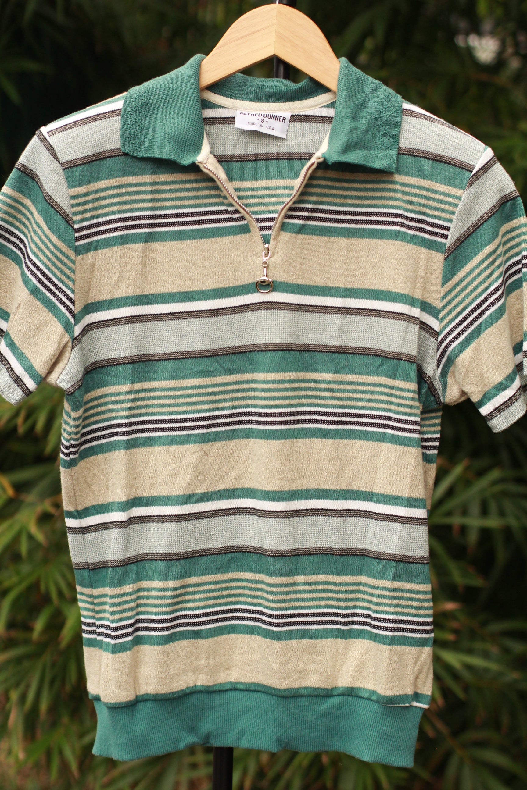 Vintage 1980s multicolor striped knit zip polo sweater with shoulder pads