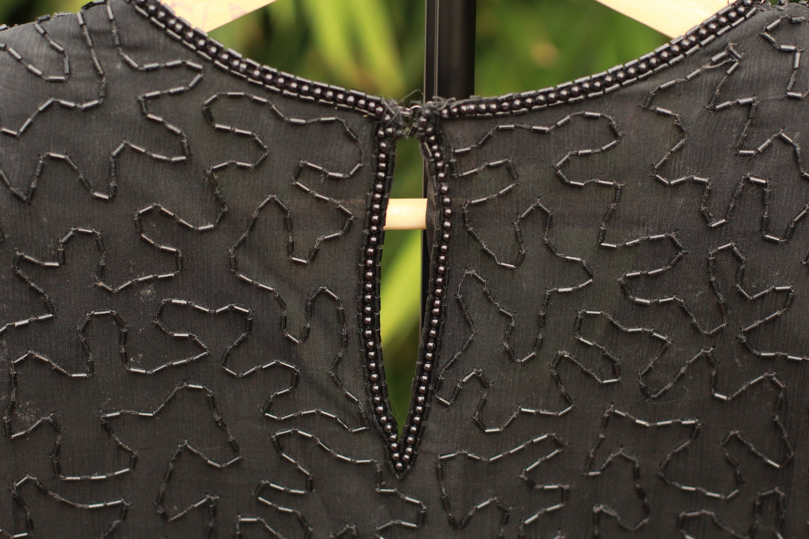 Back view showing close-up of hook-and-eye closure on 1980s Laurence Kazar blouse