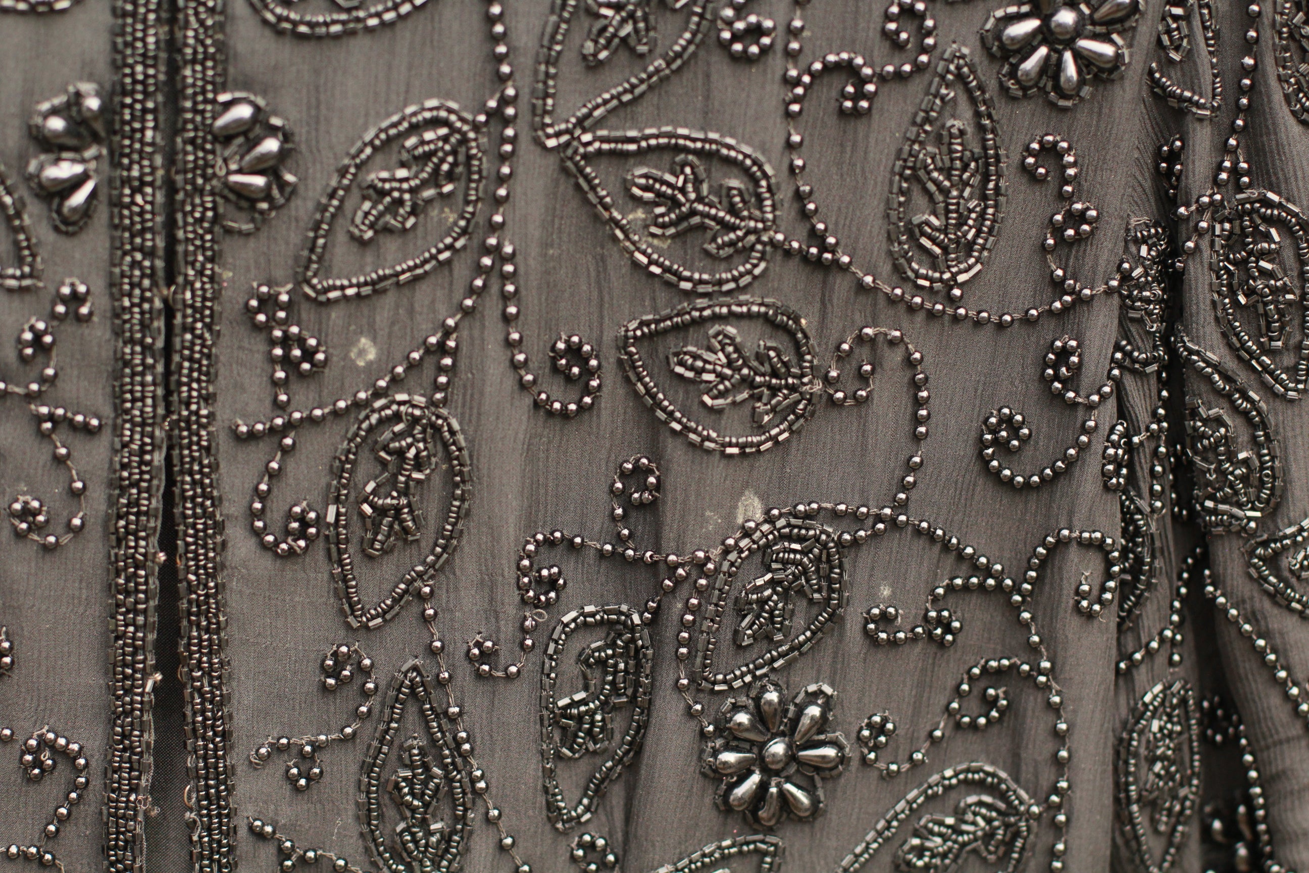 Close-up of stains on front of Stenay 1980s evening jacket