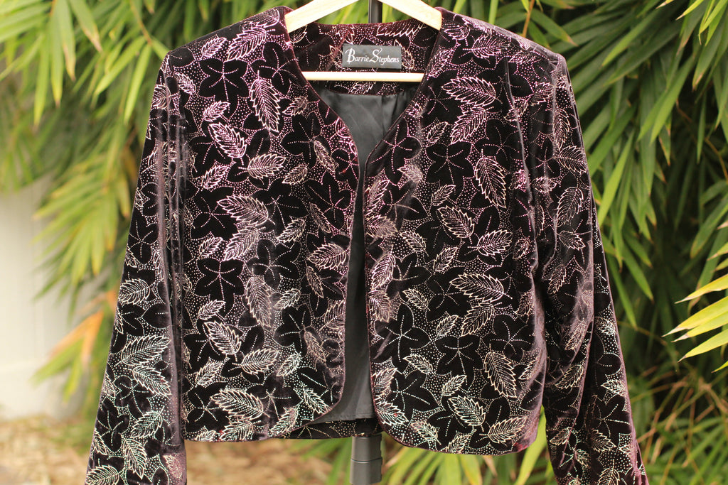 Vintage Barrie Stephans purple velvet cropped jacket – front view