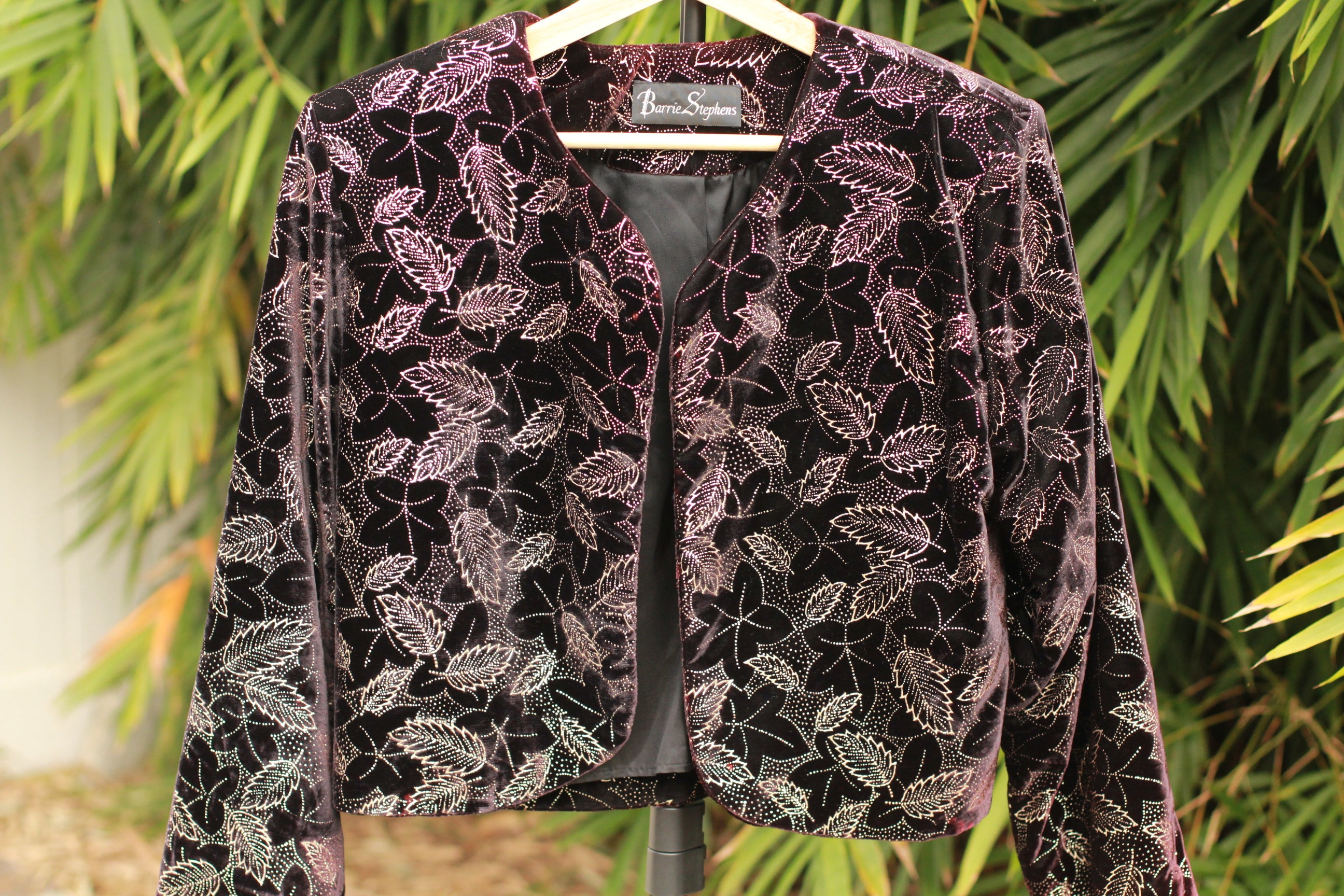 Vintage Barrie Stephans purple velvet cropped jacket – front view