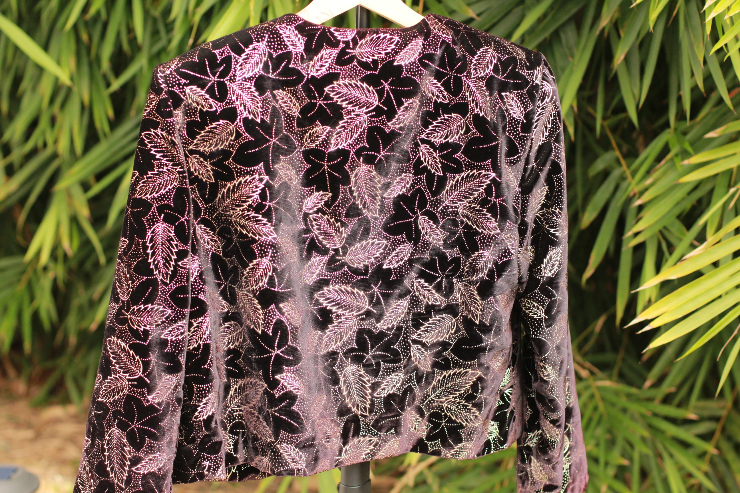 Back view of Barrie Stephans vintage purple velvet jacket