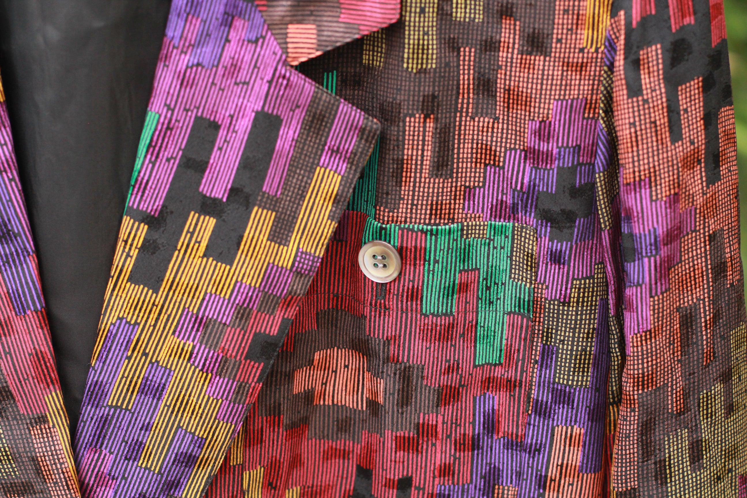 Close-up of pocket and print fabric on Anne Klein II vintage jacket