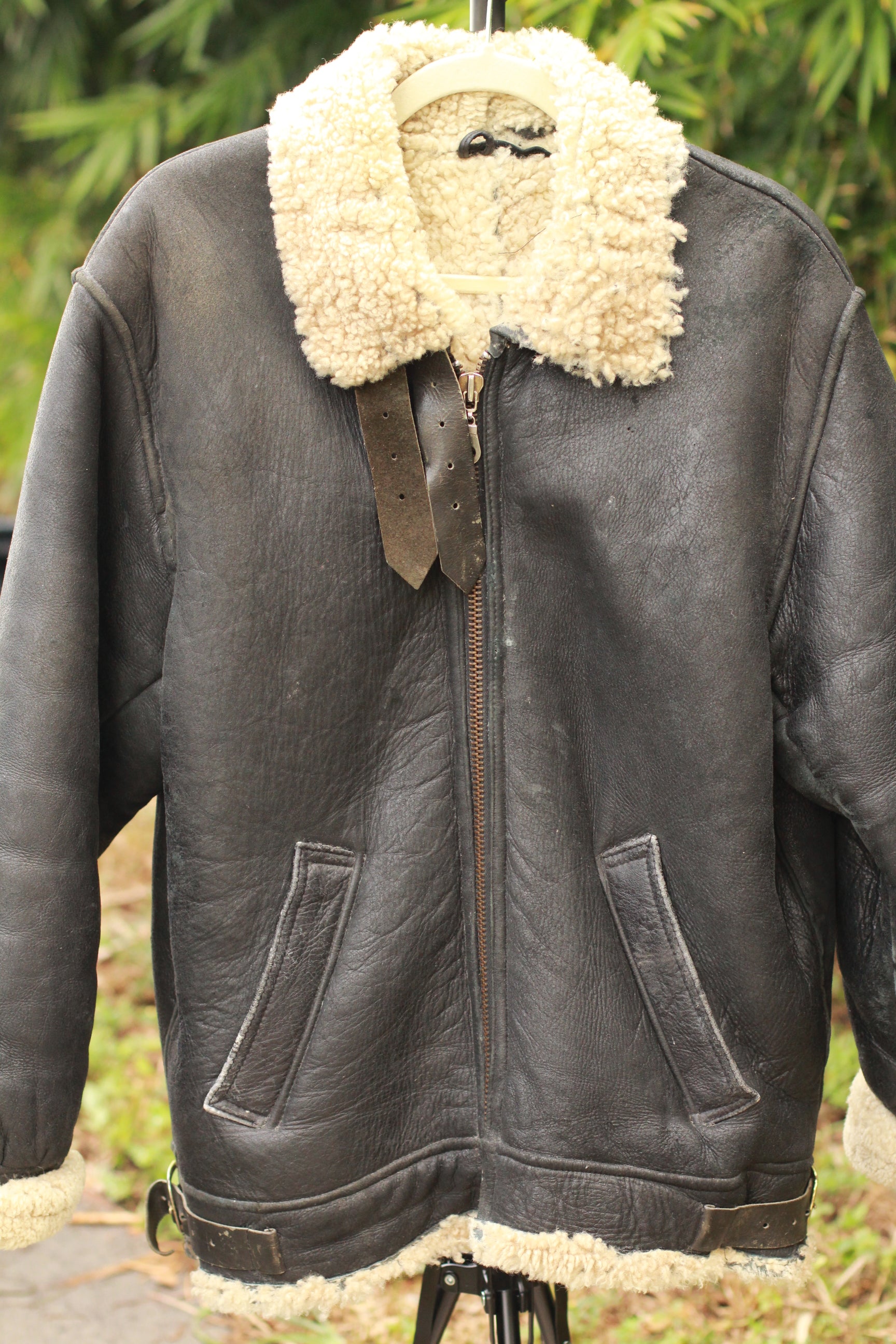 Front view of Vintage Black B3 Shearling Bomber Jacket