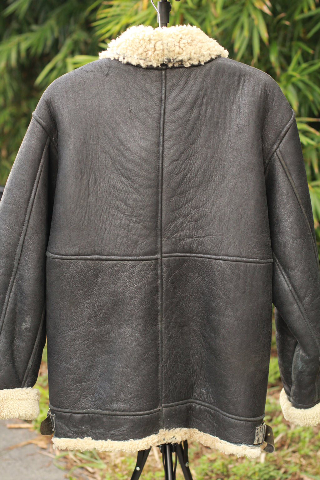 Back view of Vintage Black B3 Shearling Bomber Jacket
