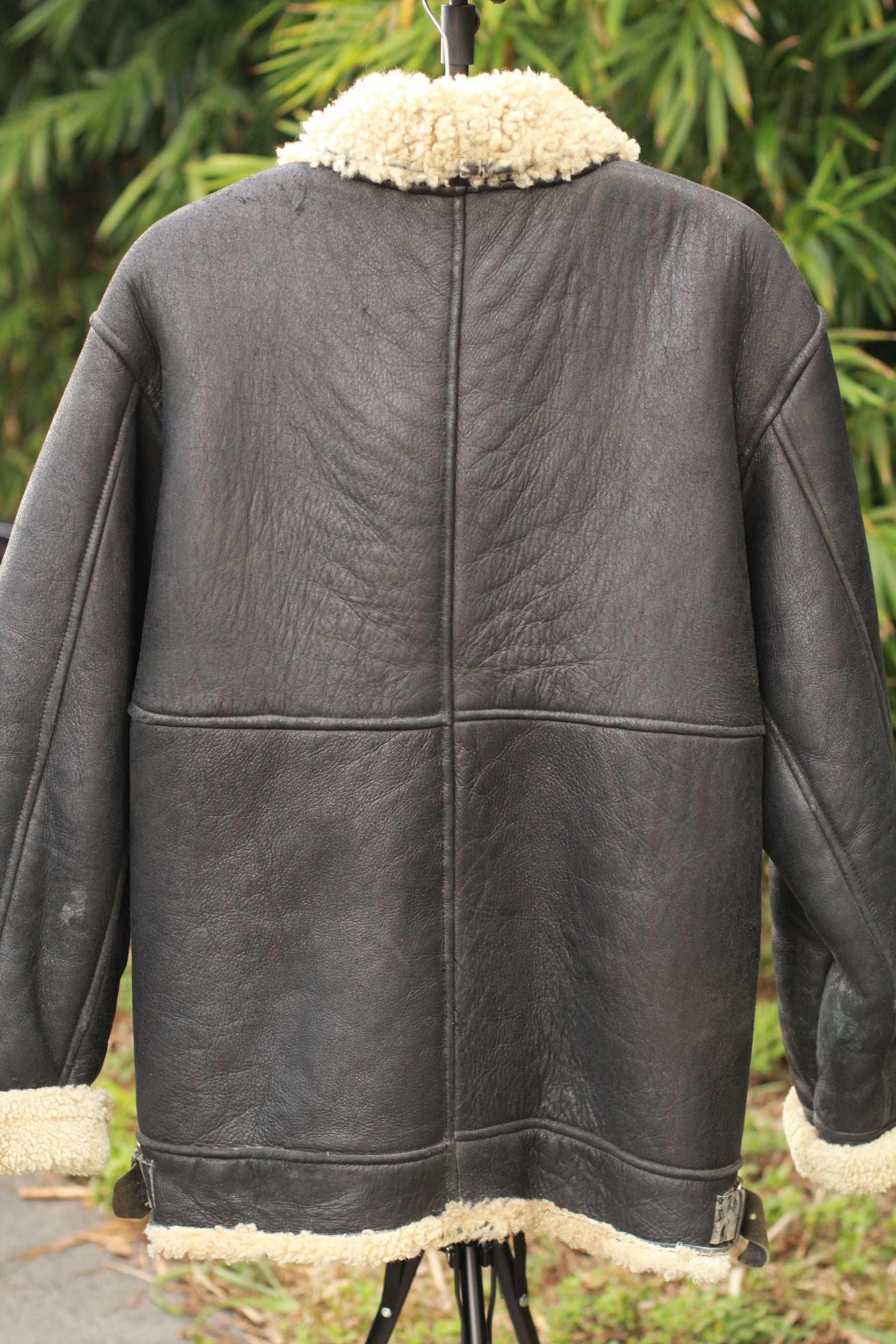 Back view of Vintage Black B3 Shearling Bomber Jacket
