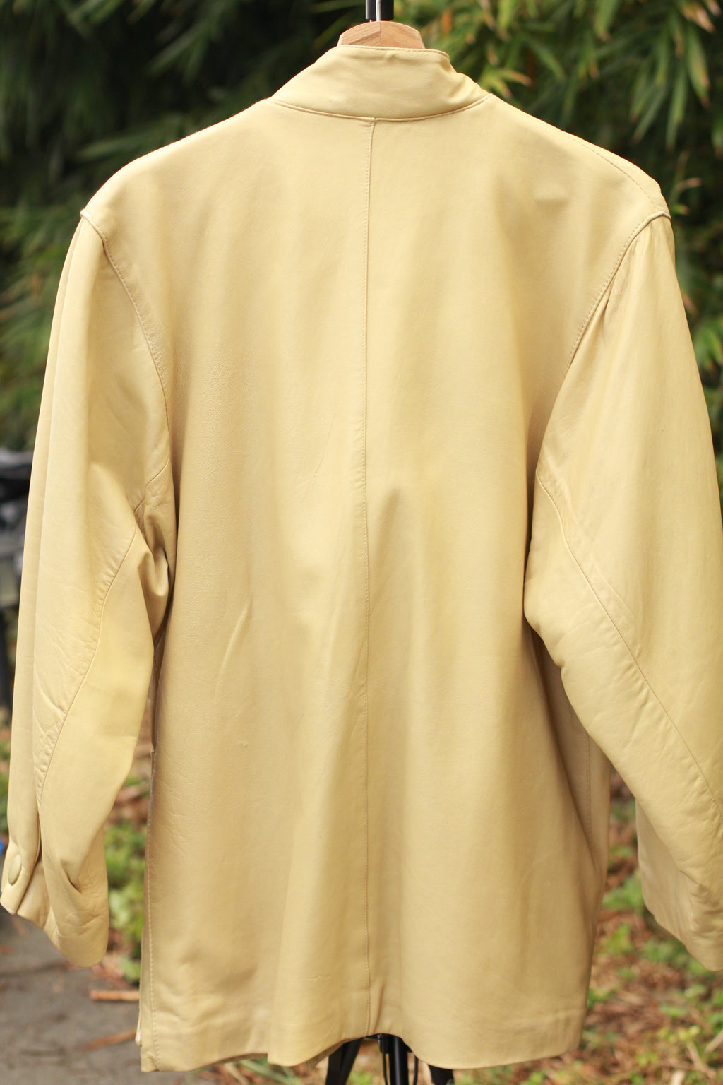 back view of Vintage Beige Leather Jacket without tie-belt