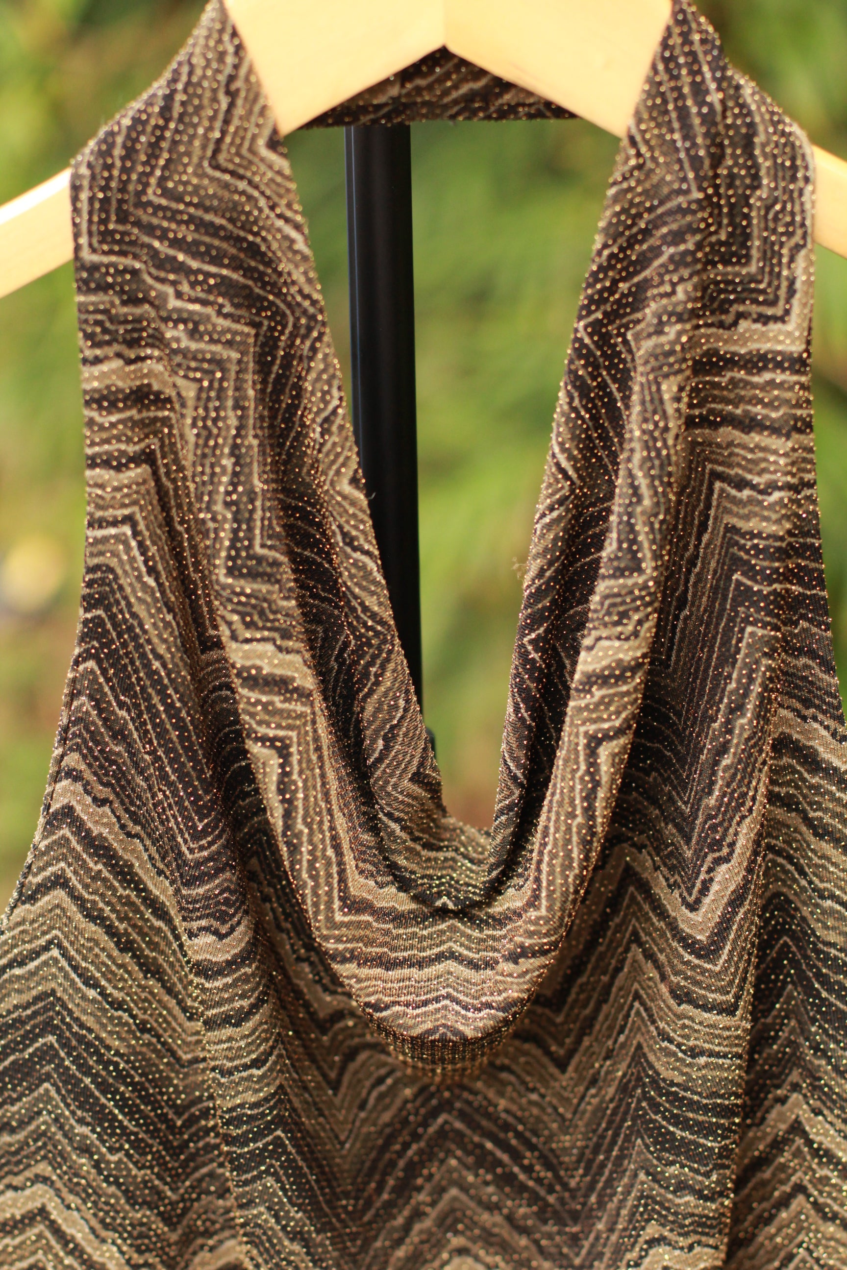 Close-up details of cowl neck on Vintage 90s/Y2K Halter Top