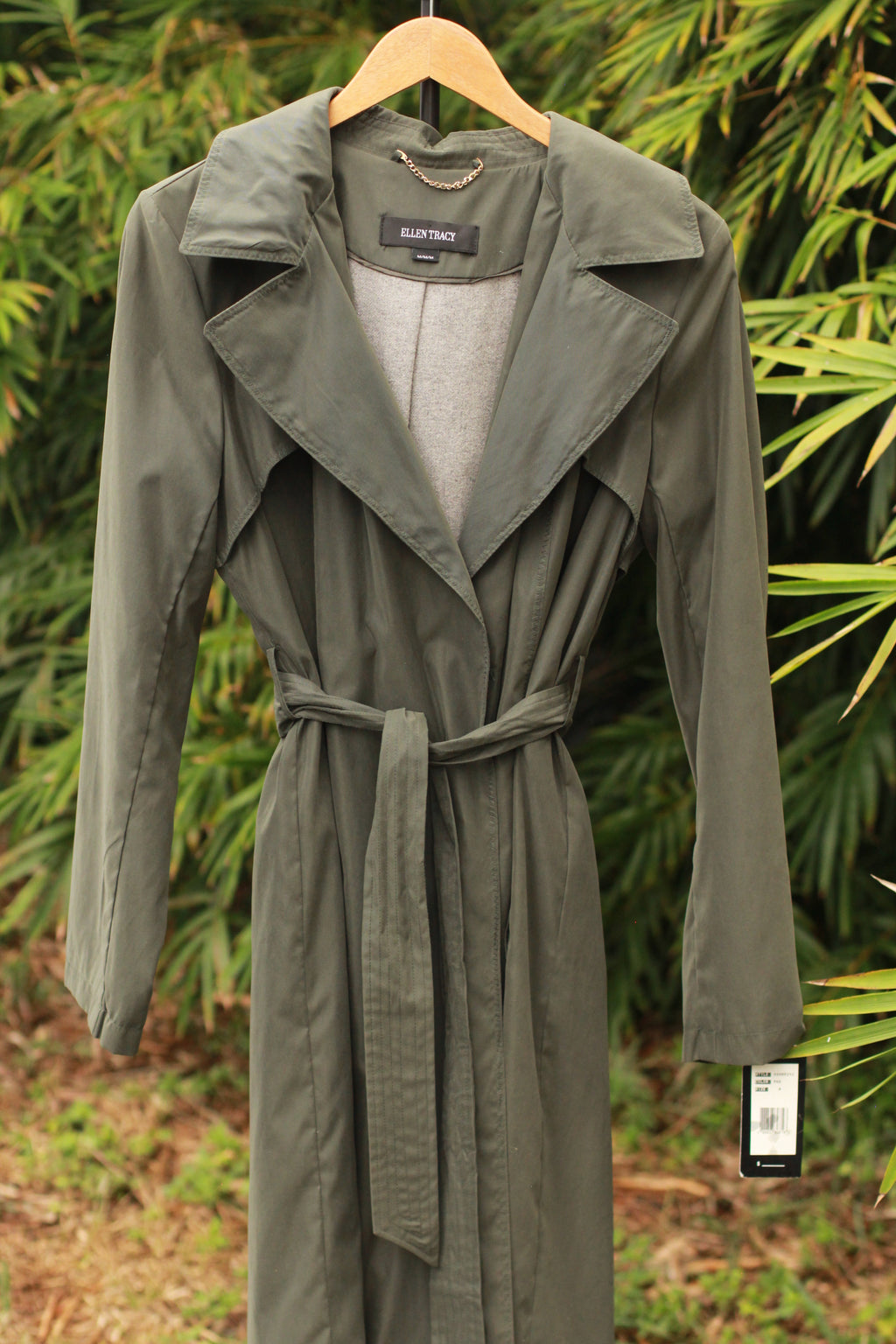 Olive-Green Trench Coat with Detachable Hood | NWT Ellen Tracy