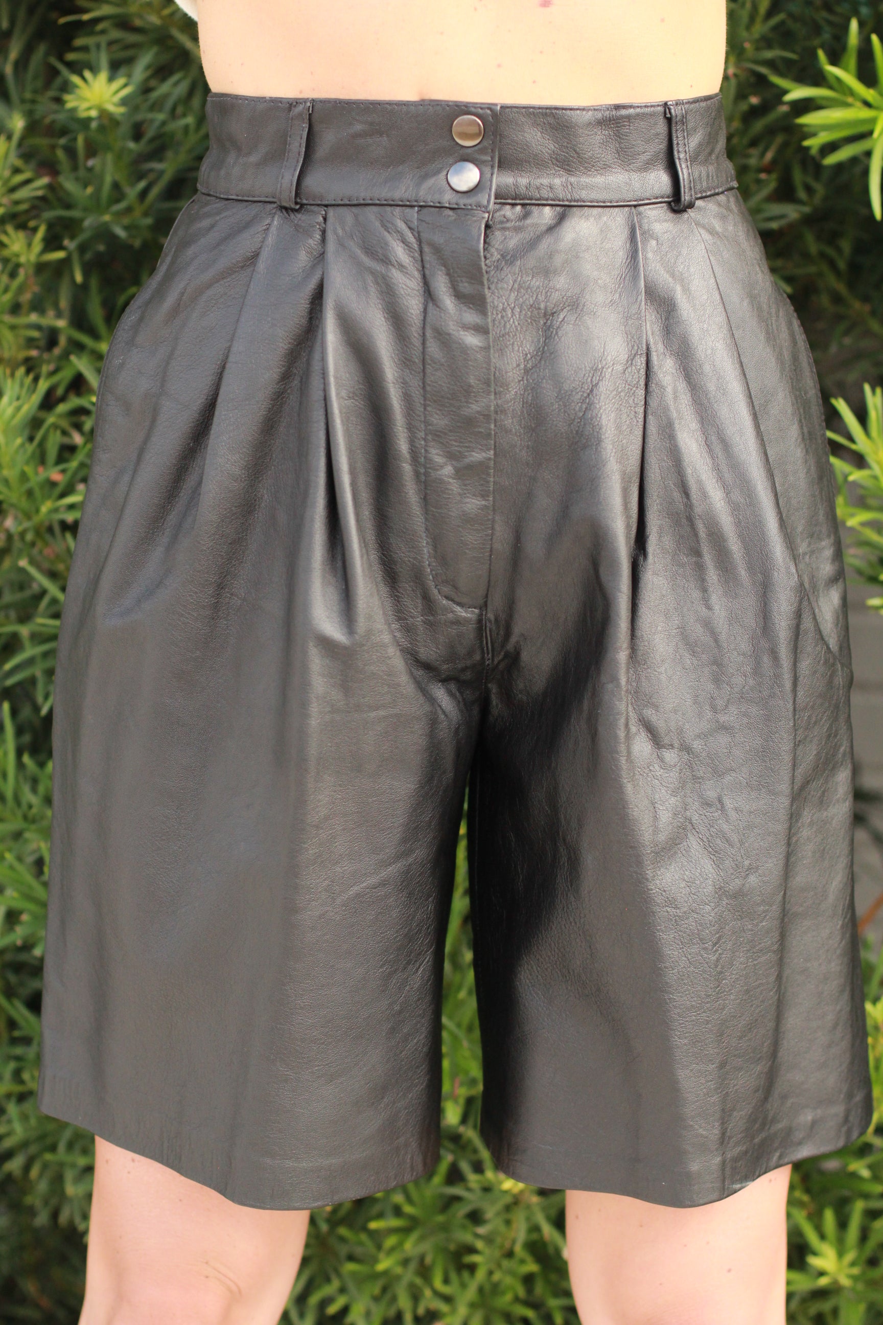 Vintage 1990s Black Leather Tailored Trouser Shorts