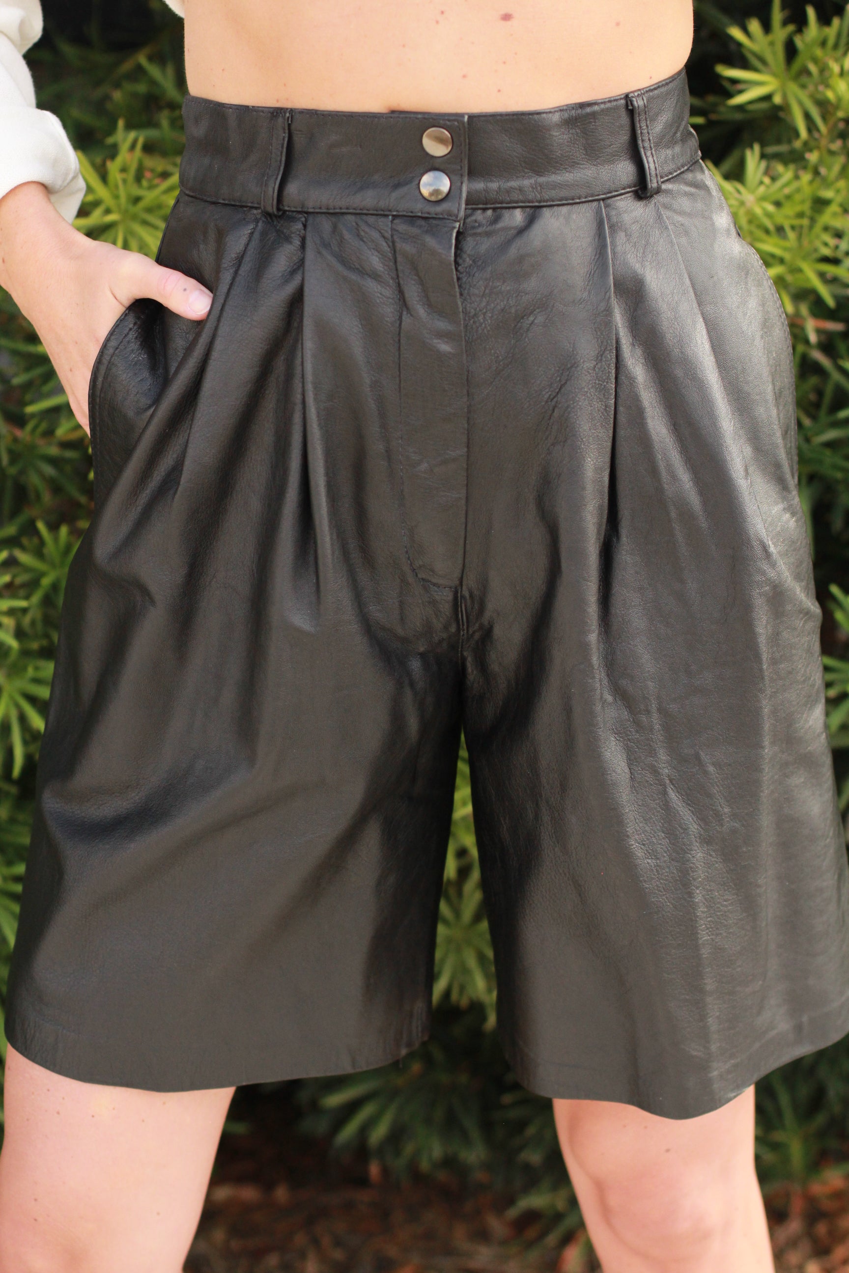 Vintage 1990s Black Leather Tailored Trouser Shorts
