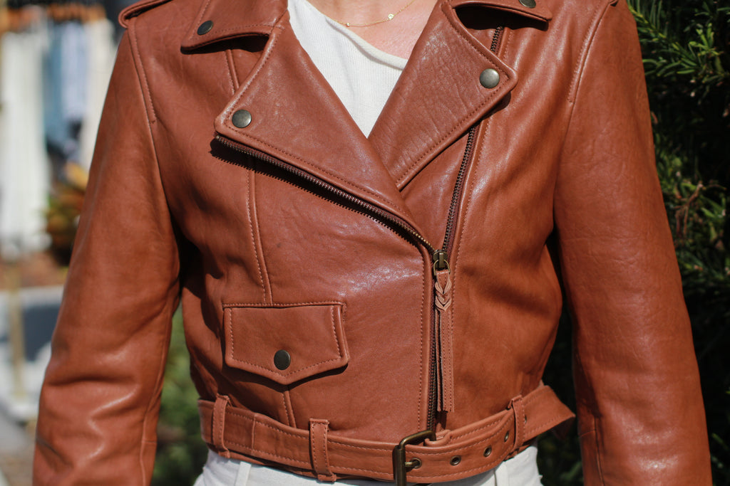Cleobella Cognac Leather Moto Jacket