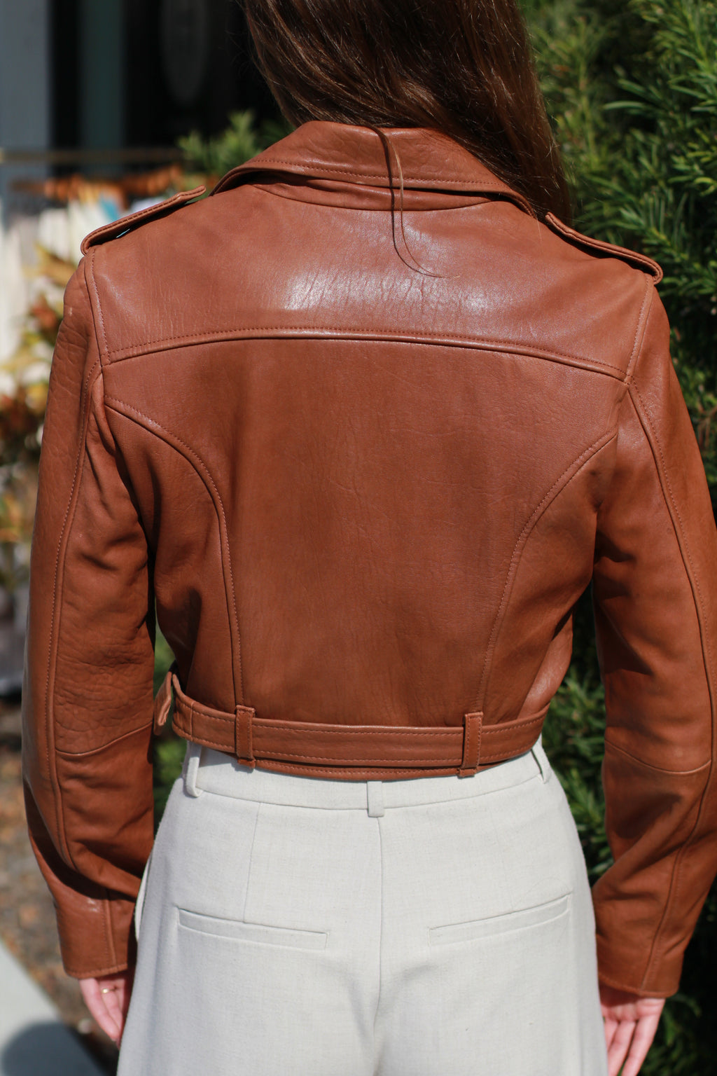 Cleobella Cognac Leather Moto Jacket