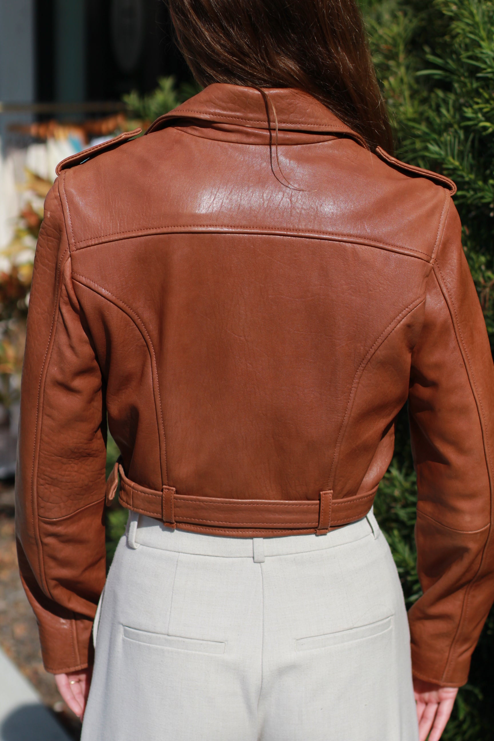 Cleobella Cognac Leather Moto Jacket