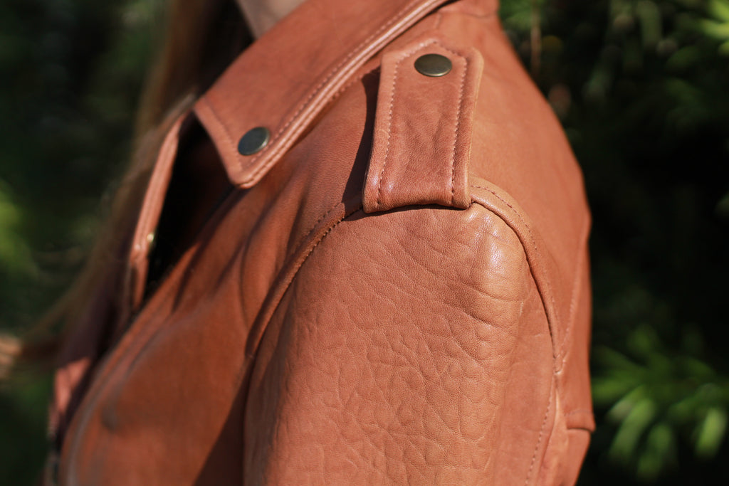 Cleobella Cognac Leather Moto Jacket