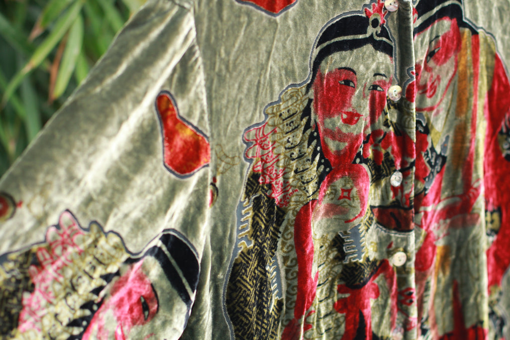 Textural close-up of burnout velvet fabric